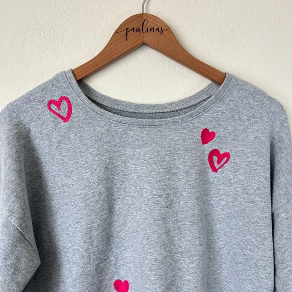 BedHead Pajama Top Womens Medium Mon Amour Sweatshirt Pink Heart Embroidered M - Picture 2 of 7